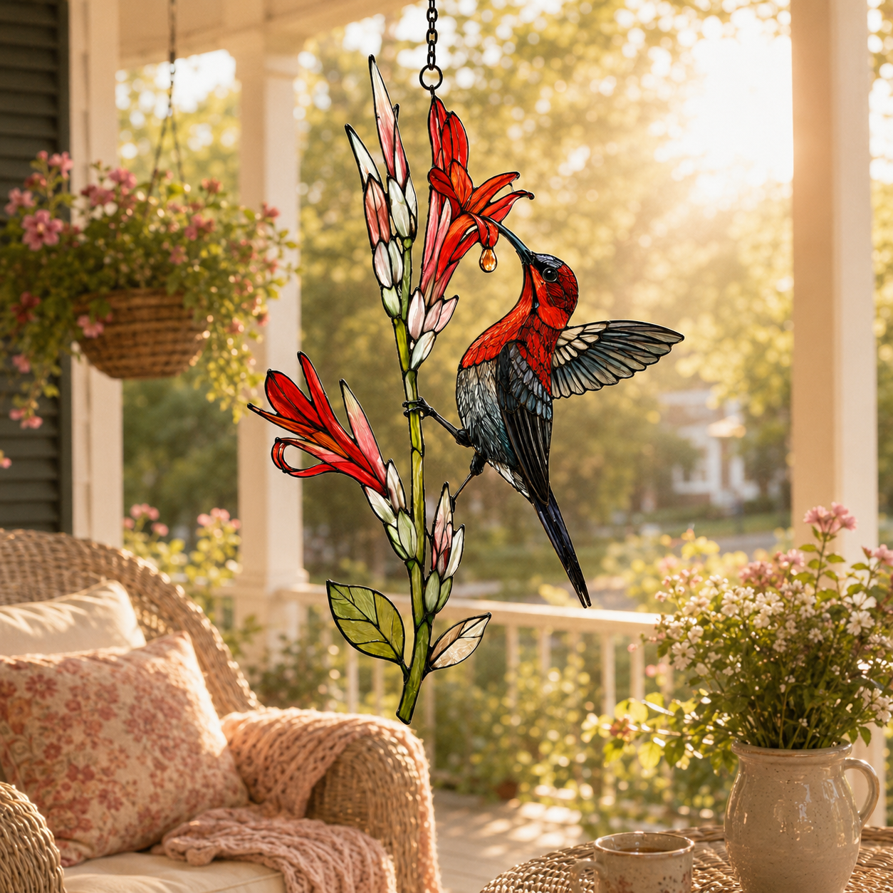 Crimson Sunbird & Canna Lily Holographic Acrylic Suncatcher