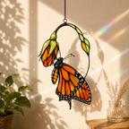 Monarch Butterfly & Pink Milkweed Bloom Holographic Acrylic Suncatcher