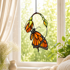 Monarch Butterfly & Pink Milkweed Bloom Holographic Acrylic Suncatcher