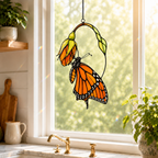Monarch Butterfly & Pink Milkweed Bloom Holographic Acrylic Suncatcher
