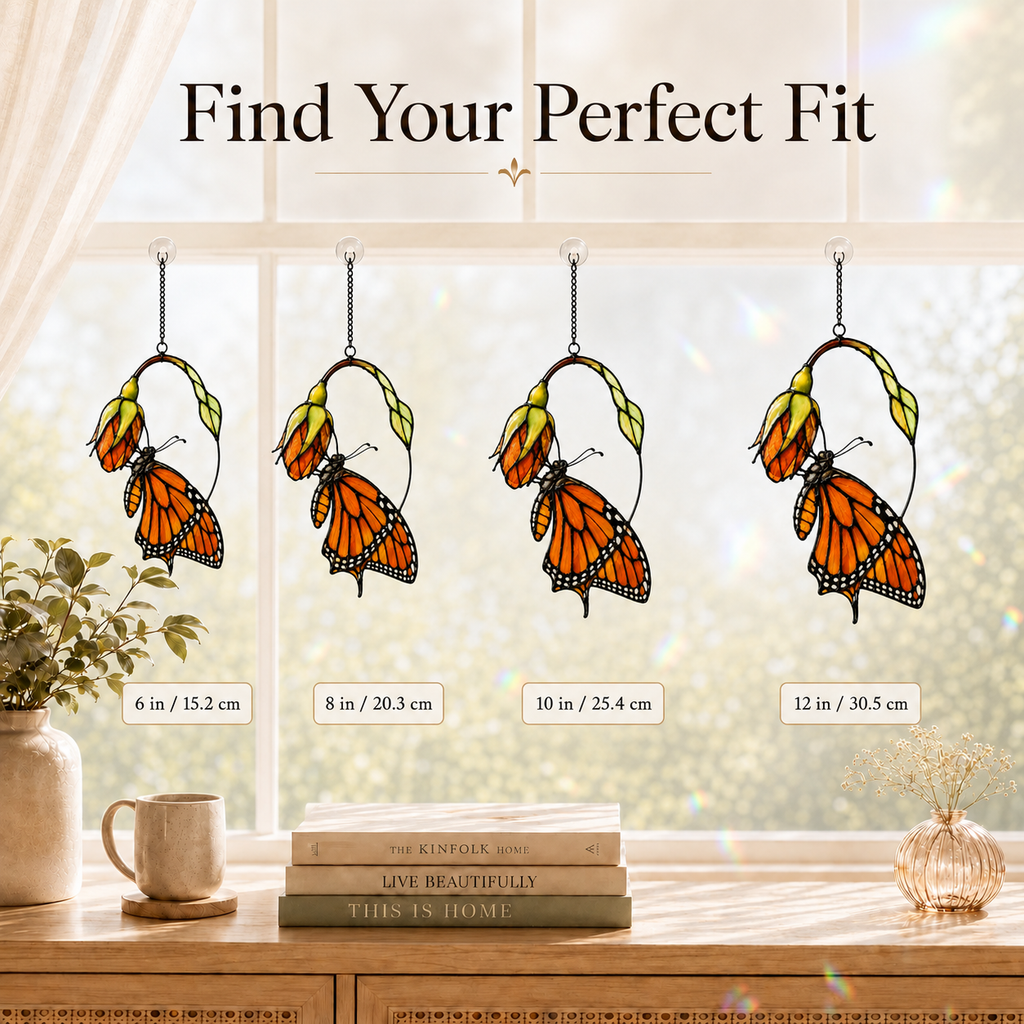 Monarch Butterfly & Pink Milkweed Bloom Holographic Acrylic Suncatcher
