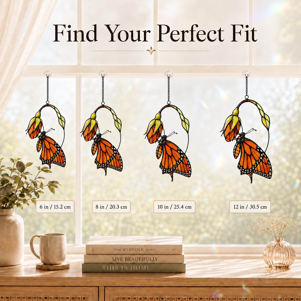 Monarch Butterfly & Pink Milkweed Bloom Holographic Acrylic Suncatcher