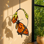 Monarch Butterfly & Pink Milkweed Bloom Holographic Acrylic Suncatcher
