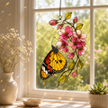 Monarch Butterfly & Pink Cherry Blossom Holographic Acrylic Suncatcher