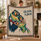 Personalized Sunday Best Frog Couple Woven Blanket