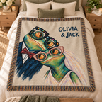 Personalized Sunday Best Frog Couple Woven Blanket