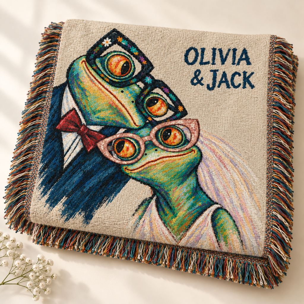 Personalized Sunday Best Frog Couple Woven Blanket