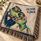 Personalized Sunday Best Frog Couple Woven Blanket