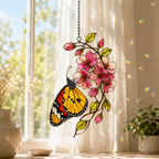 Monarch Butterfly & Pink Cherry Blossom Holographic Acrylic Suncatcher