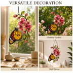 Monarch Butterfly & Pink Cherry Blossom Holographic Acrylic Suncatcher