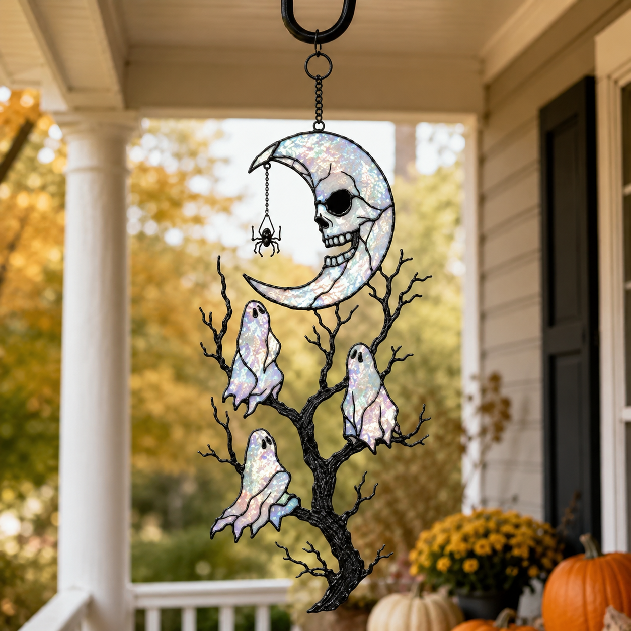 Skull Moon & Ghost Tree Holographic Acrylic Suncatcher