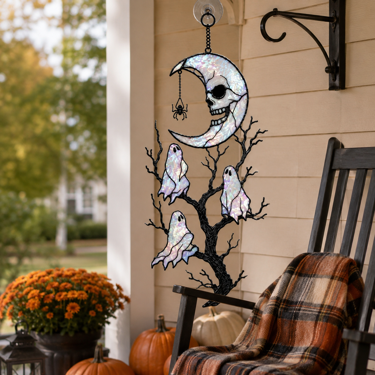 Skull Moon & Ghost Tree Holographic Acrylic Suncatcher