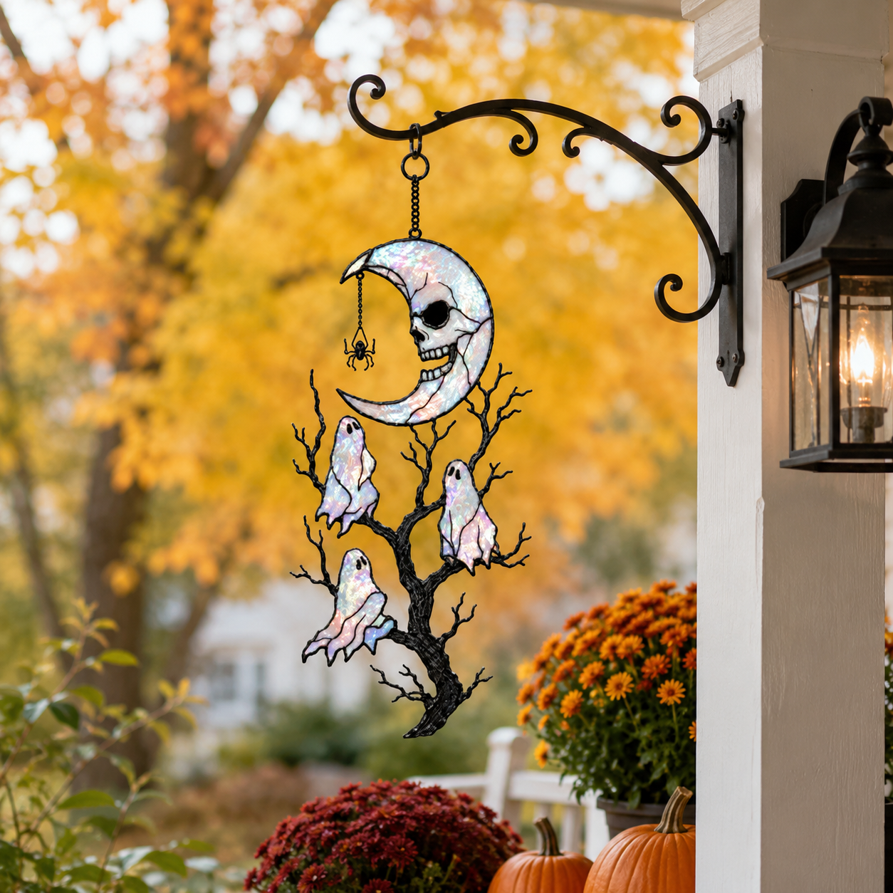 Skull Moon & Ghost Tree Holographic Acrylic Suncatcher