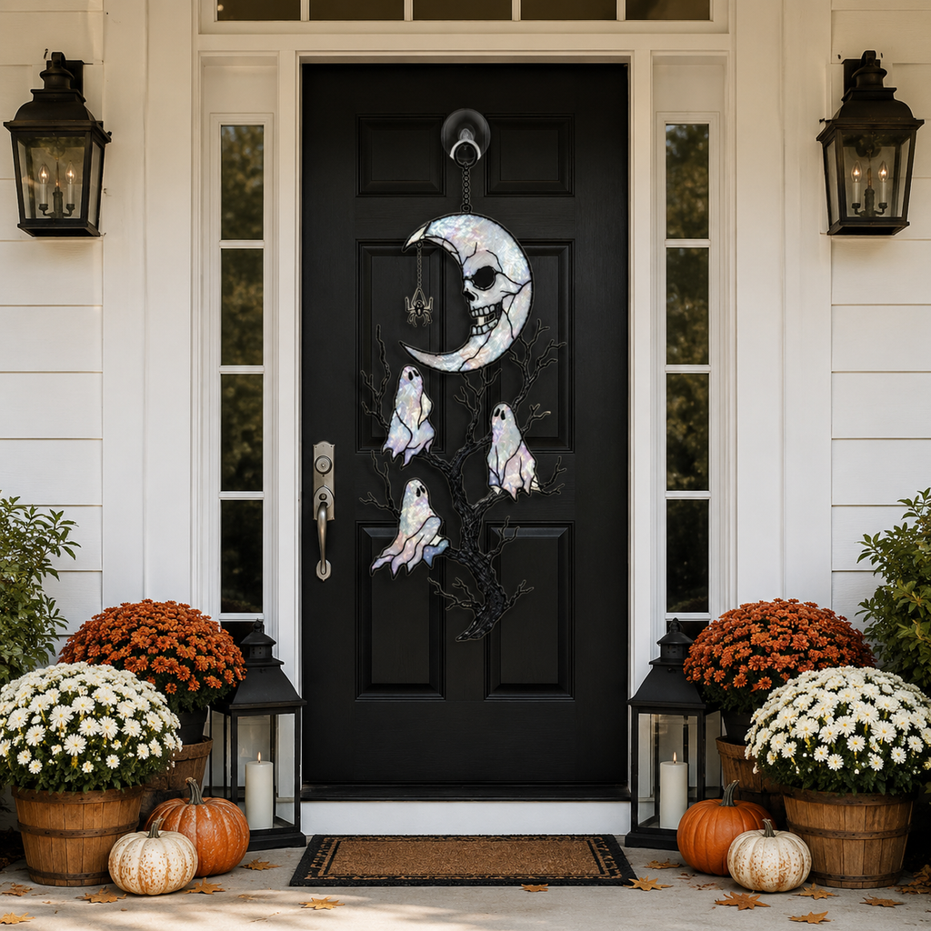 Skull Moon & Ghost Tree Holographic Acrylic Suncatcher