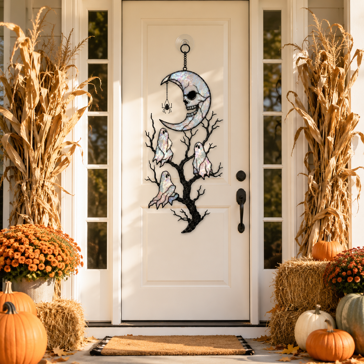 Skull Moon & Ghost Tree Holographic Acrylic Suncatcher
