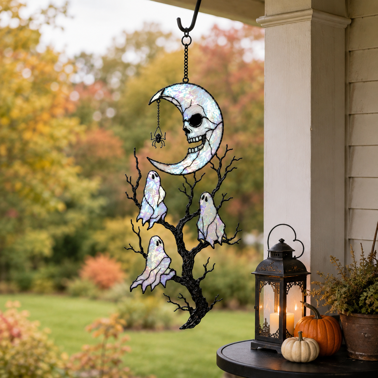 Skull Moon & Ghost Tree Holographic Acrylic Suncatcher