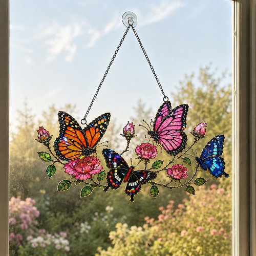 Butterfly Garden & Roses Holographic Acrylic Suncatcher