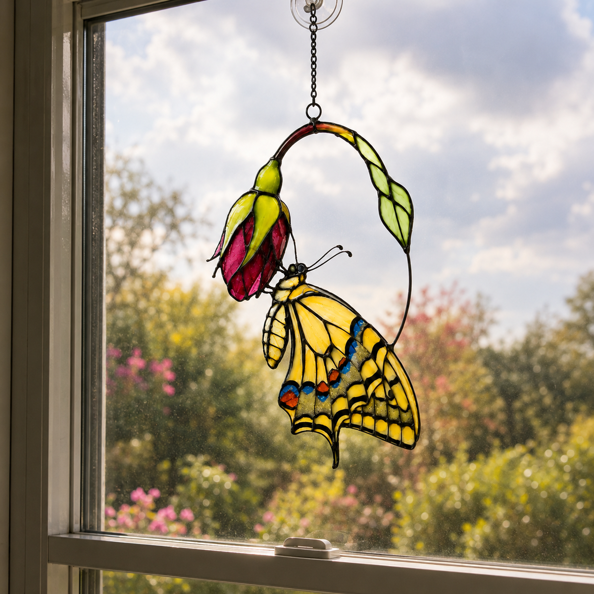 Swallowtail Butterfly & Pink Blossom Holographic Acrylic Suncatcher