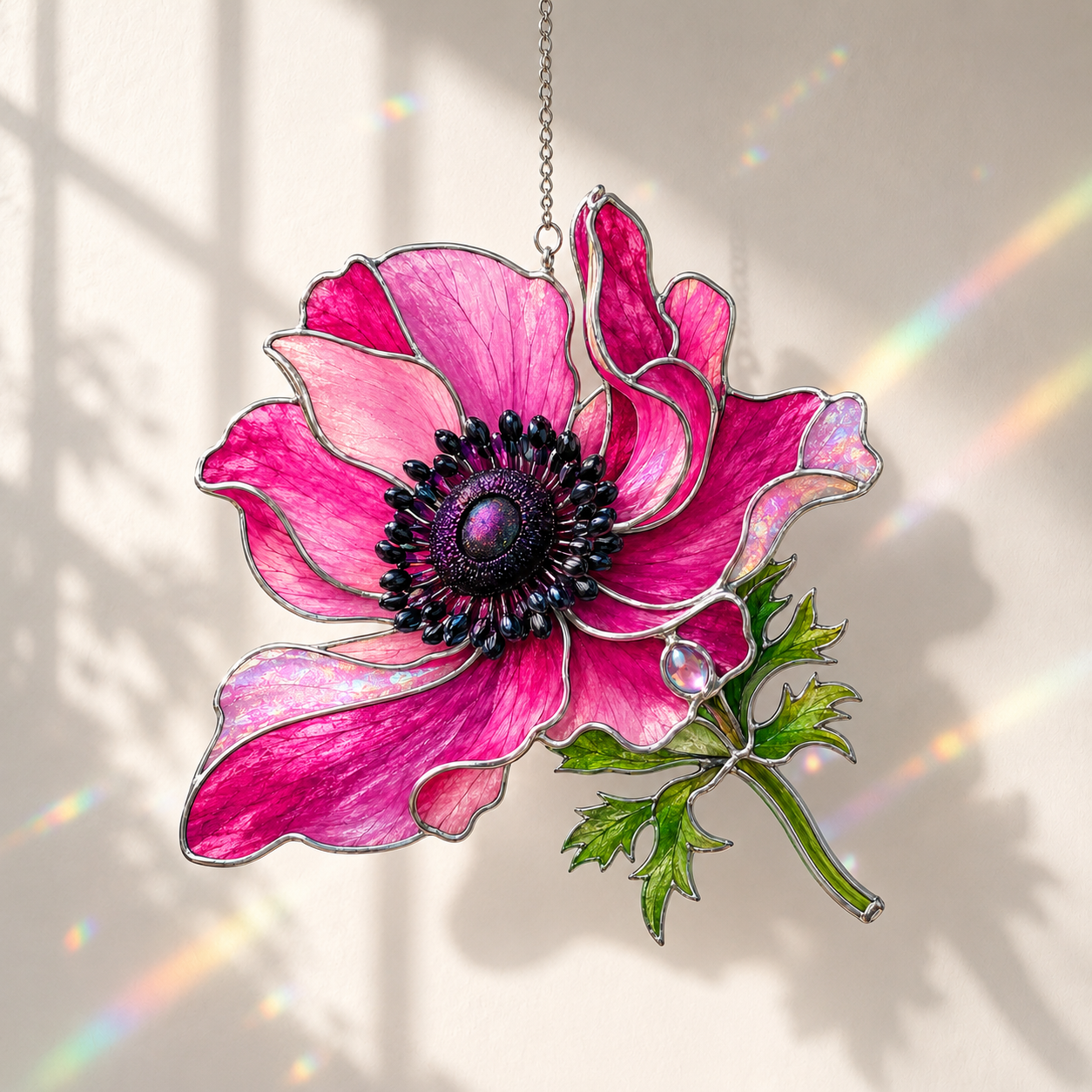 Pink Anemone Flower Holographic Acrylic Suncatcher