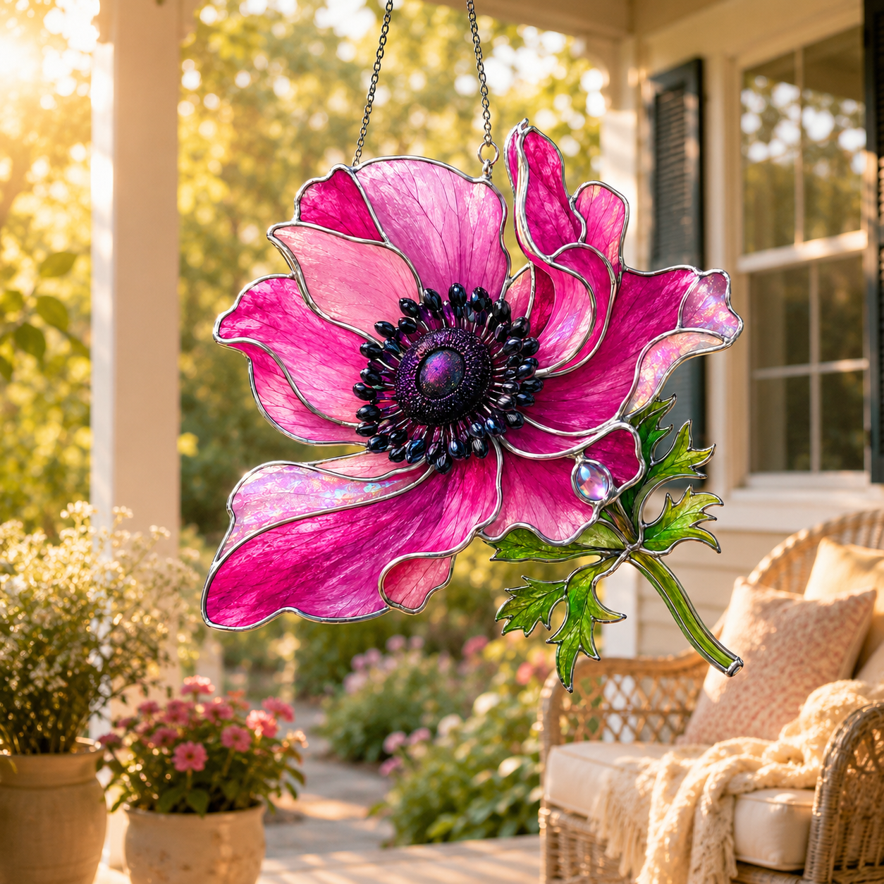 Pink Anemone Flower Holographic Acrylic Suncatcher
