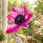 Pink Anemone Flower Holographic Acrylic Suncatcher