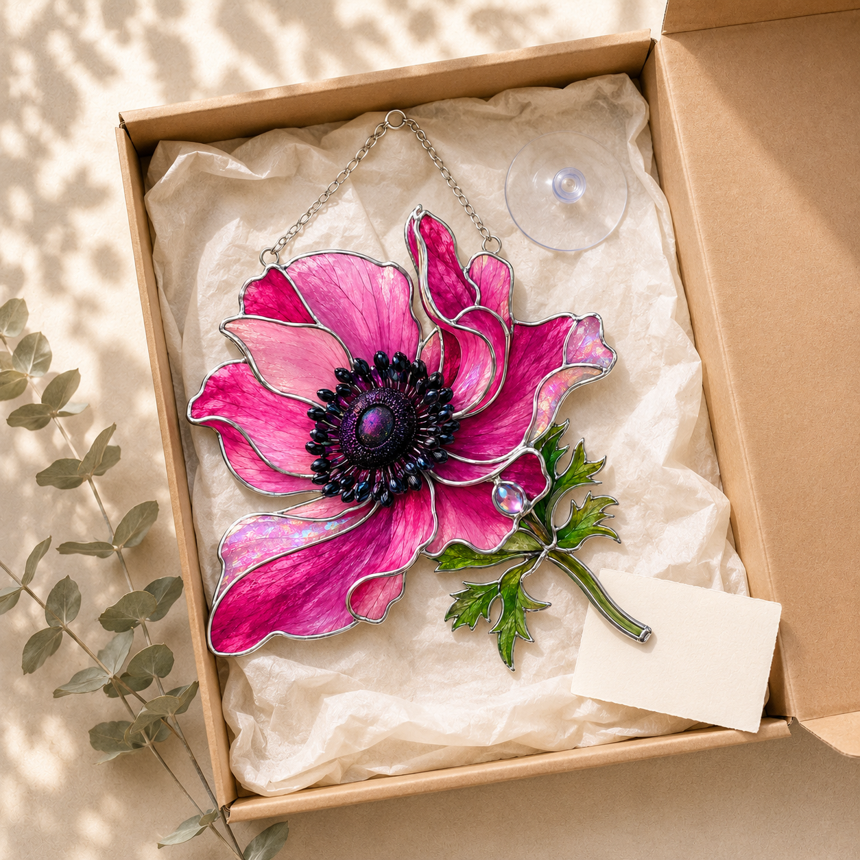 Pink Anemone Flower Holographic Acrylic Suncatcher