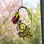 Swallowtail Butterfly & Pink Blossom Holographic Acrylic Suncatcher