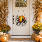 Raven on Branch with Harvest Moon Holographic Acrylic Suncatcher