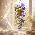 Purple Iris Hanging Basket Holographic Acrylic Suncatcher