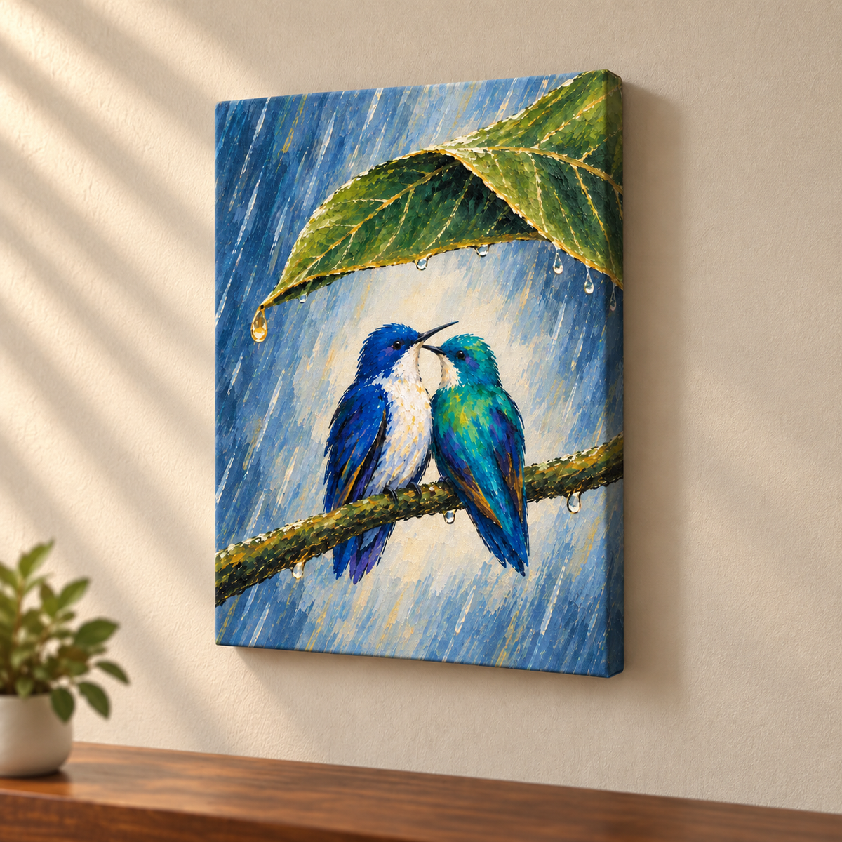 Wait Out the Rain Hummingbird Couple Canvas Wall Art