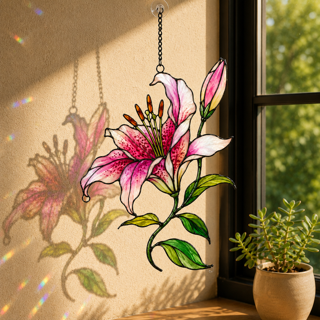 Stargazer Lily Flower Holographic Acrylic Suncatcher