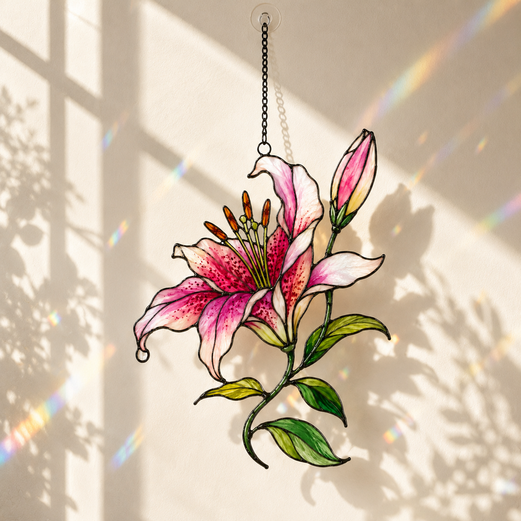 Stargazer Lily Flower Holographic Acrylic Suncatcher