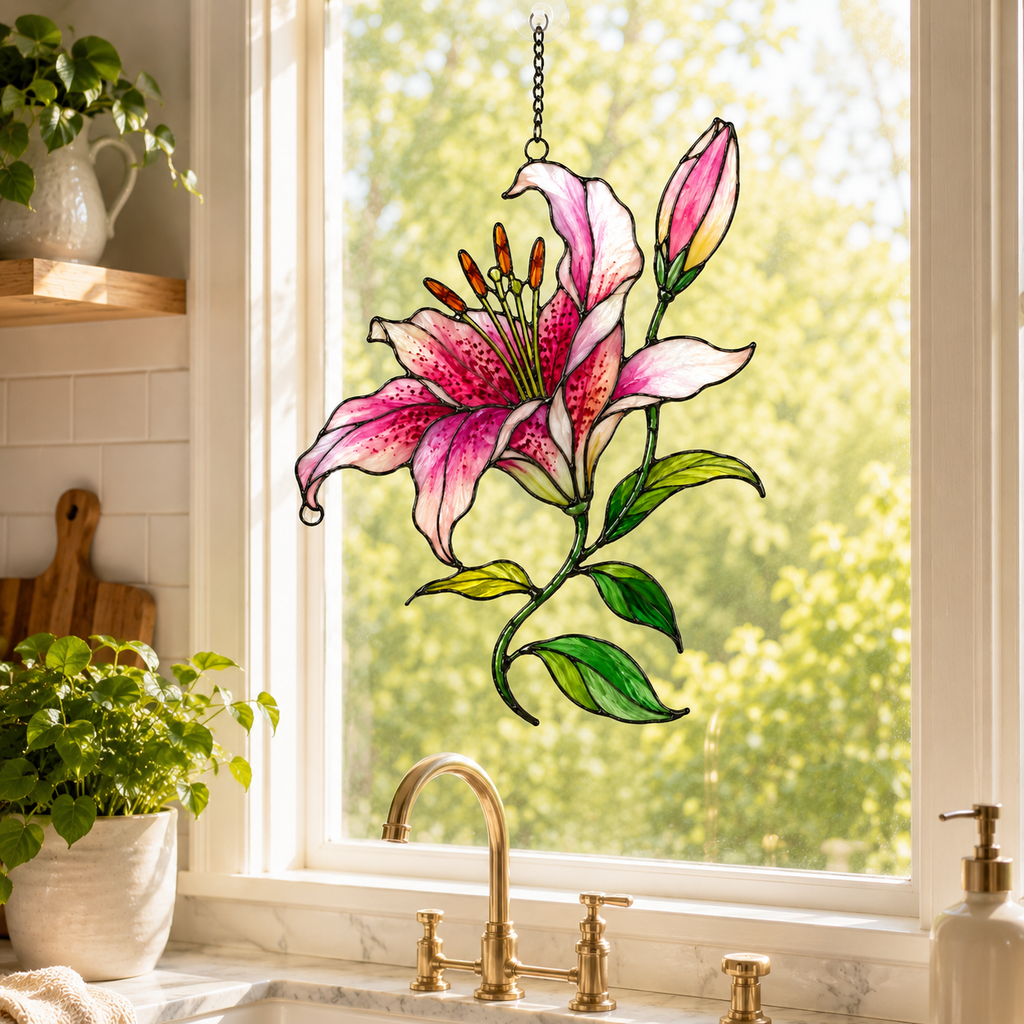 Stargazer Lily Flower Holographic Acrylic Suncatcher