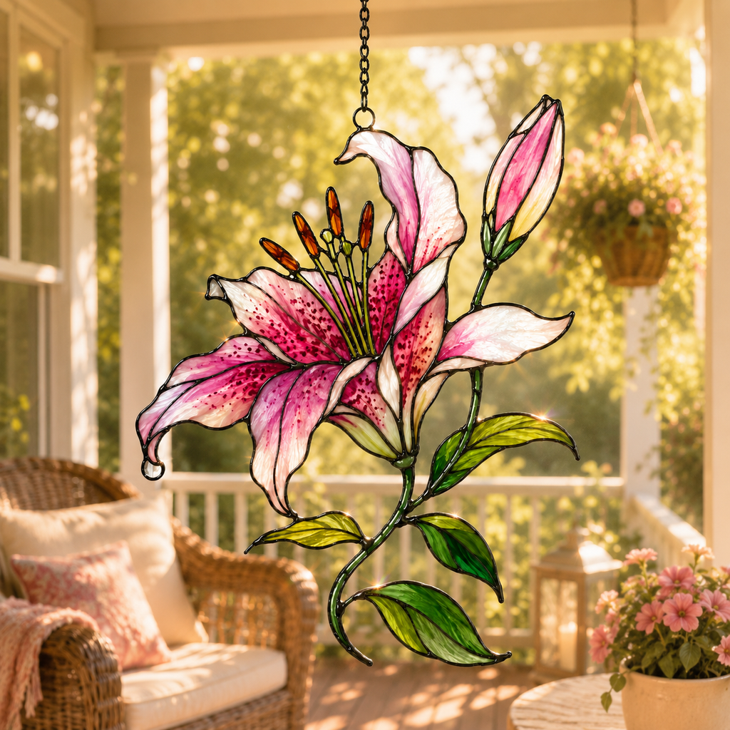 Stargazer Lily Flower Holographic Acrylic Suncatcher
