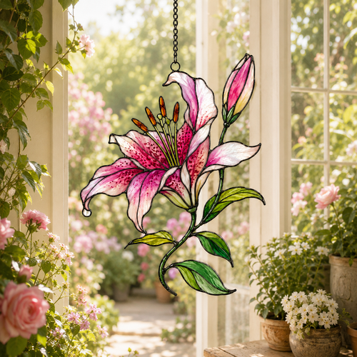 Stargazer Lily Flower Holographic Acrylic Suncatcher