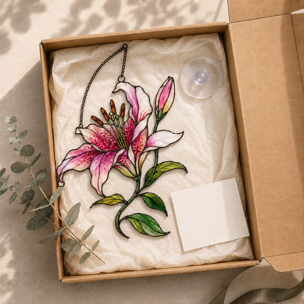 Stargazer Lily Flower Holographic Acrylic Suncatcher