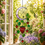 Strawberry Crescent Moon Holographic Acrylic Suncatcher