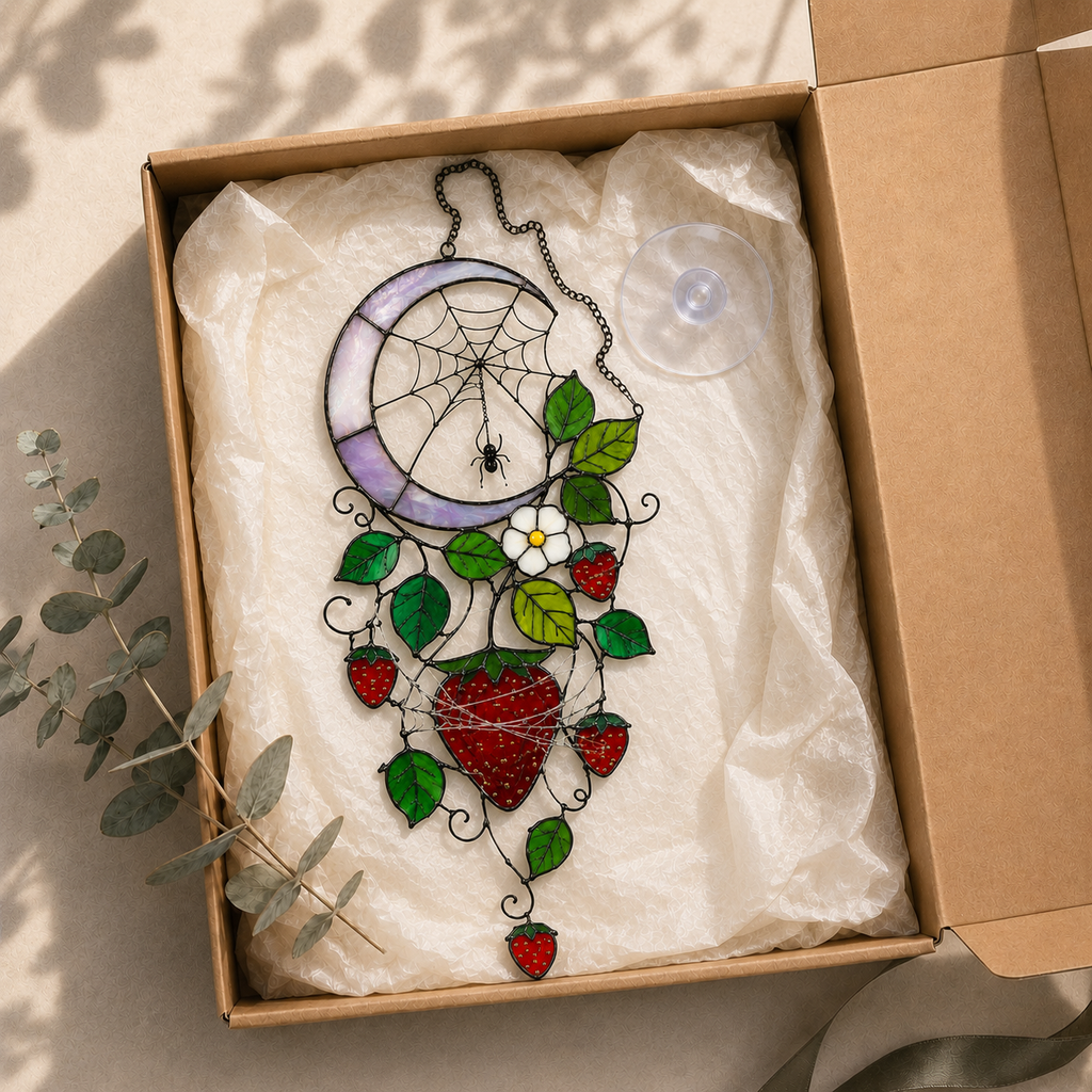 Strawberry Crescent Moon Holographic Acrylic Suncatcher