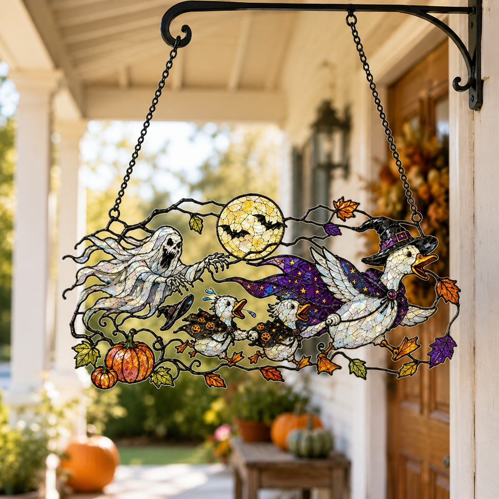 Ghosts & Ravens under the Harvest Moon Holographic Acrylic Suncatcher