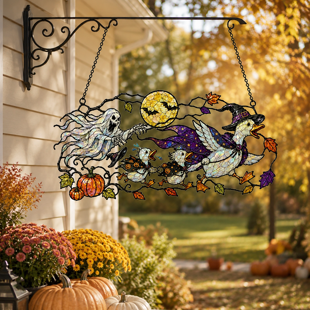 Ghosts & Ravens under the Harvest Moon Holographic Acrylic Suncatcher