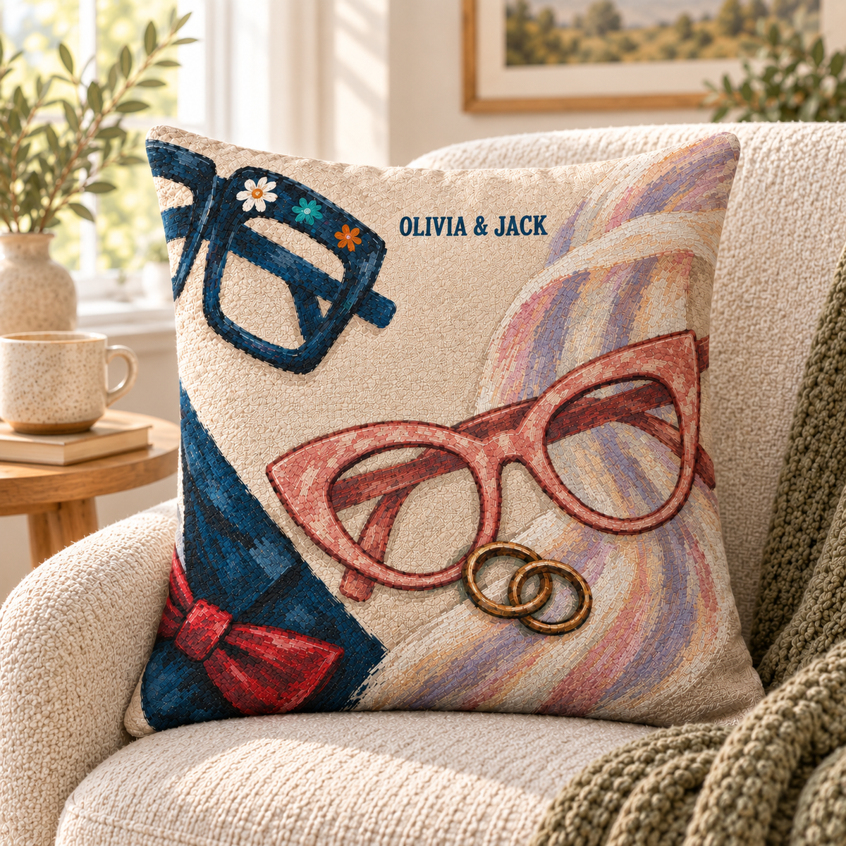 Personalized Sunday Best Frog Couple Woven Throw Pillow