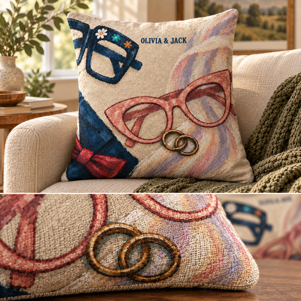 Personalized Sunday Best Frog Couple Woven Throw Pillow