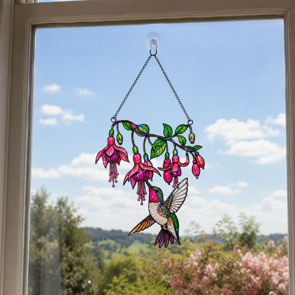 Fuchsia Hummingbird Holographic Acrylic Suncatcher