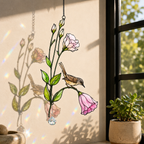 Wren & Pink Lisianthus Holographic Acrylic Suncatcher