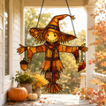 Scarecrow in Witch Hat with Acorn & Leaf Holographic Acrylic Suncatcher