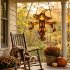 Scarecrow in Witch Hat with Acorn & Leaf Holographic Acrylic Suncatcher