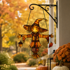 Scarecrow in Witch Hat with Acorn & Leaf Holographic Acrylic Suncatcher