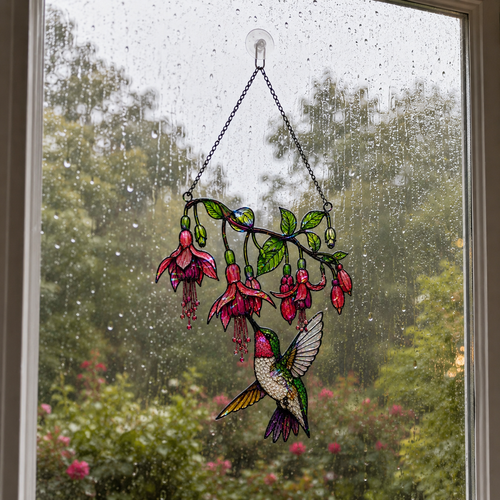 Fuchsia Hummingbird Holographic Acrylic Suncatcher