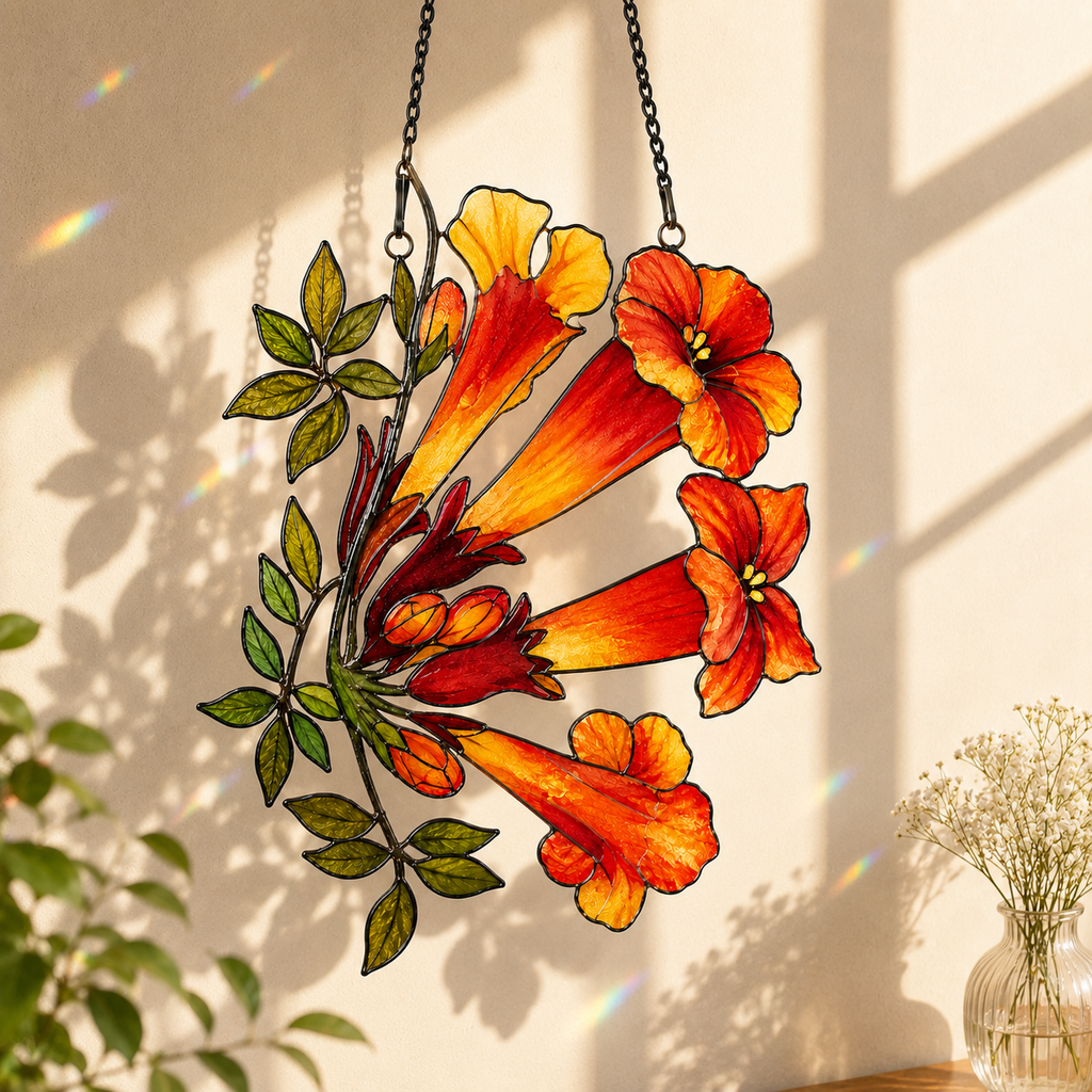 Trumpet Vine Flower Holographic Acrylic Suncatcher