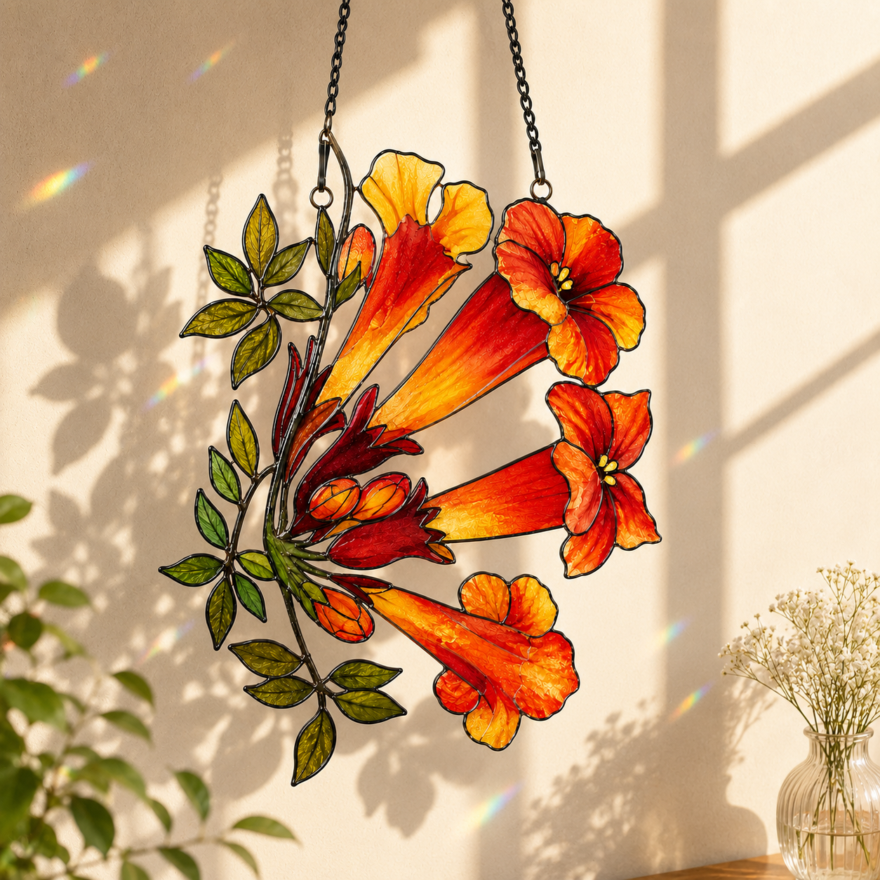 Trumpet Vine Flower Holographic Acrylic Suncatcher